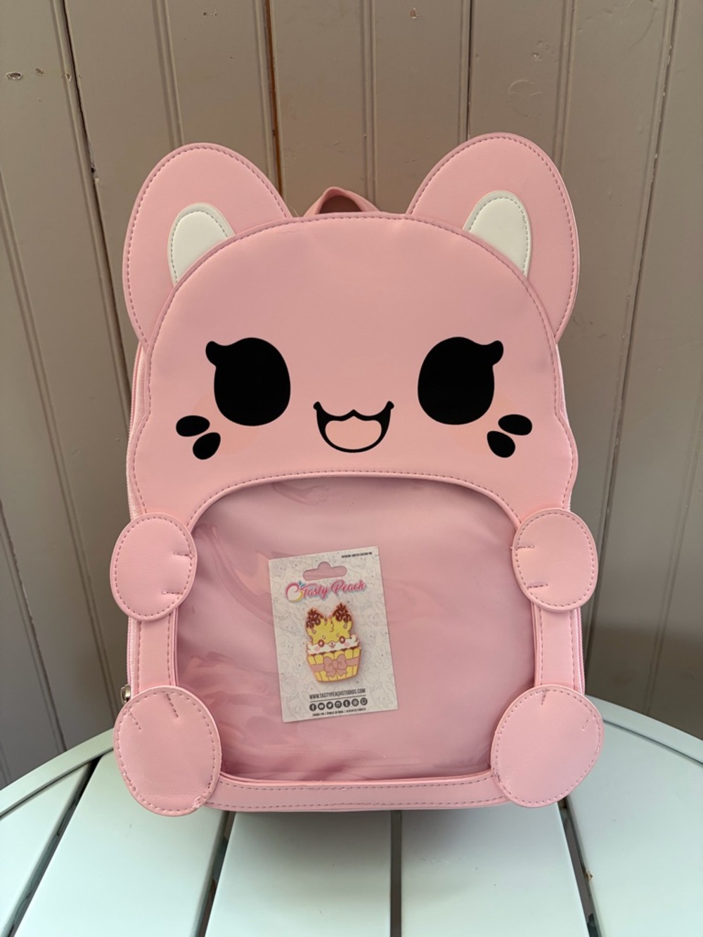 Tasty Peach Pink Lined Backpack Interior with Script Logo Patch and  Pin